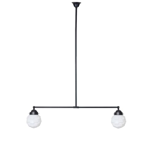 Lampe Moonlight T 2 lumières Bretagne style Art Deco en verre opalin raffiné