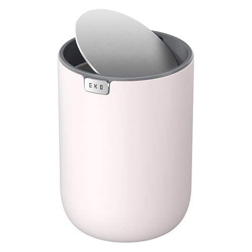 Image of EKO Fandy 0.58 Gal /2.2L Mini Trash Can with Lid, Swing-Top Desktop Trash Can for Bathroom, Countertop, Vanity, Desk or Office, Small Garbage Bin (Pink)