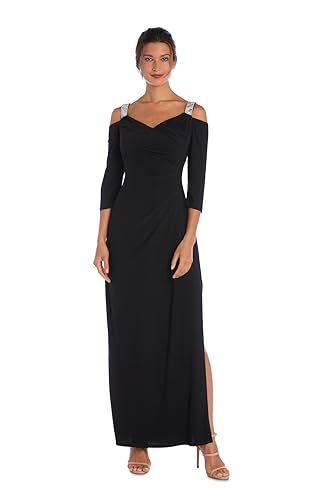 Image of R&M Richards Women's Long Off Shoulder Formal Dress W /Rhinestone Straps, Sweetheart Neckline & Side Slit