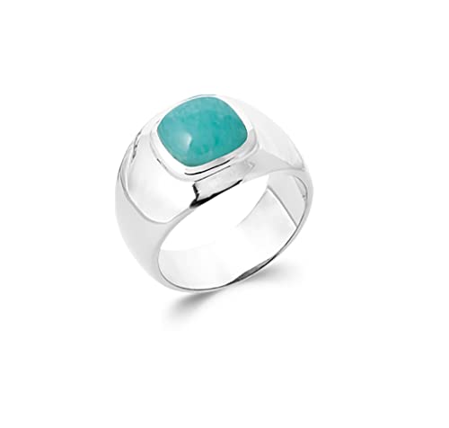 Bague en Argent 925 femme large chevalière avec pierre fine amazonite verte