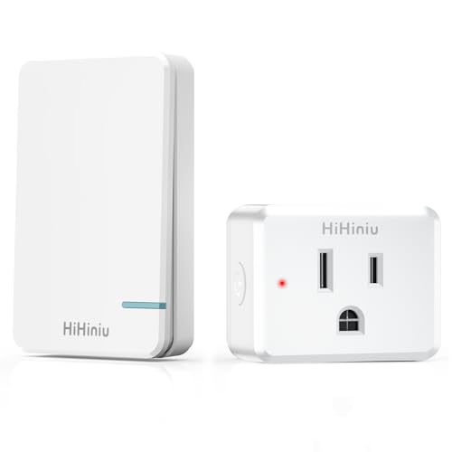 HiHiniu Wireless Remote Control Electrical Outlet Plug Switch for Lights, Fans, Christmas Lights, Home Appliance, 300 ft Long Range White Mini On Off Power Switch, 15A/1500W, 1 Remote + 1 Outlet