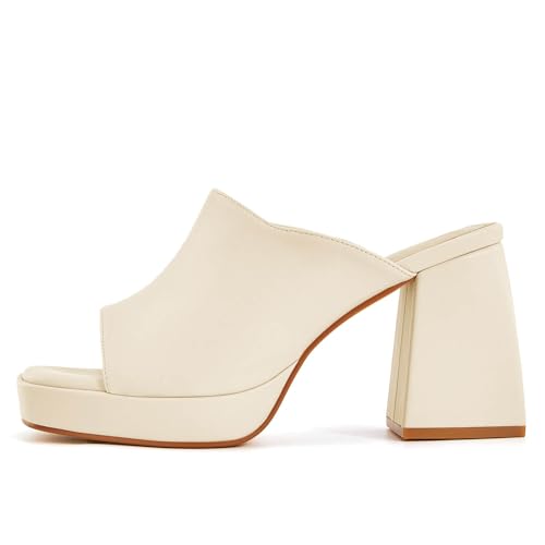 Image of Coutgo Womens Chunky Platform Sandals Slip On Square Toe High Heel Sexy Mules