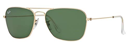 Ray-Ban RB3136 001 Caravan Sunglasses Gold Frame/Green Classic Lens 55mm, Medium