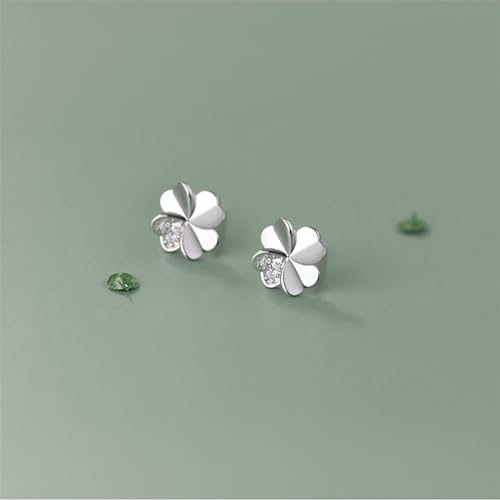 Reffeer Solid 925 Sterling Silver Clover Leaf Stud Earrings for Women Teens CZ Clover Stud Earrings Shamrock Earrings Spring3