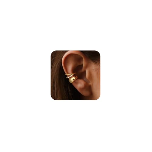 Dainty Small Ear Cuff for Women - Trendy 14K Gold Plated CZ Non Piercing Cartilage Earring Set Jewelry Gift