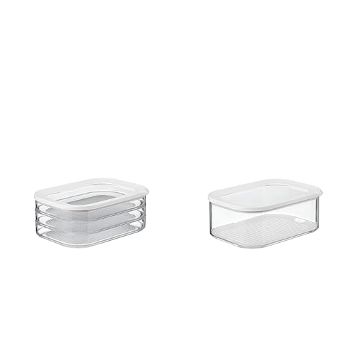 Mepal kühlschrankdose modula aufschnitt 550/3, Plastik, Weiß, 1 - Pack & – Käsedose Modula Weiß – 2000 ml Aufbewahrungsbox mit Deckel für Käsestücke und -scheiben im Kühlschrank