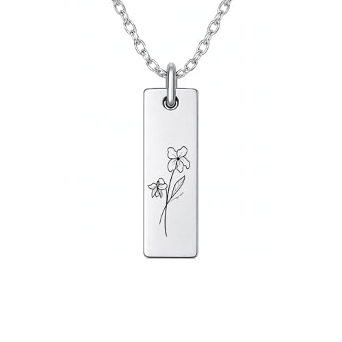 Ida Memory Minimalist February Birth Flower Necklace for Women Dainty Silver Violet Pendant Engraved Birth Month Flower Jewelry February Birthday or Christmas Gift for Her