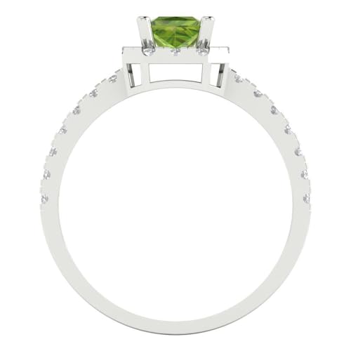 Clara Pucci 0.89 CT Princess Cut Natural Peridot Ring for Women in 14K White Gold, Halo Proposal Wedding Anniversary Designer Bridal Ring, Womens Solid Gold Ring4