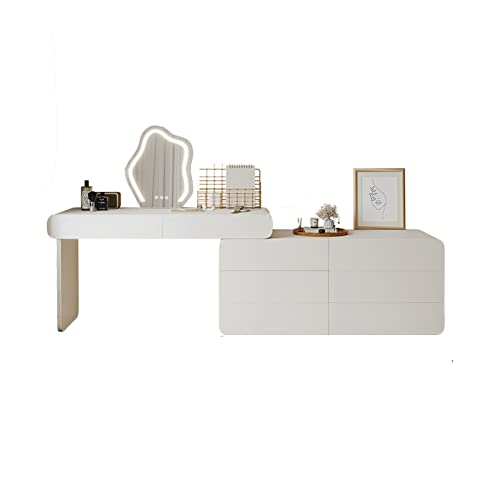 Moderno juego de tocador de maquillaje con espejo, 6 cajones deslizantes, tocador para mujeres y niñas, muebles de dormitorio elegantes, perfectos para decoración de dormitorio y decoración