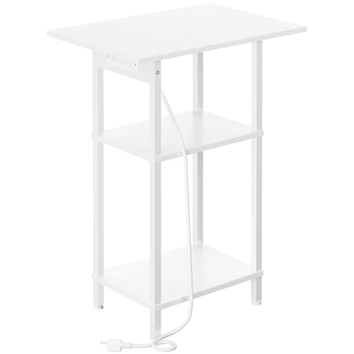 Asgolion Tall Side Table with Charging Station, Skinny End Table