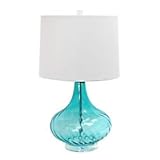 Elegant Designs LT3214-BLU Glass Fabric Shade Table Lamp, Light Blue