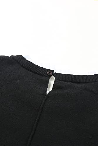 Malka Belle Women's Solid Ruffled Crew Neck Pullover Knitted Sweater (As1, Alpha, M, Regular, Regular) Black #TOP5