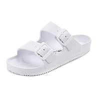 Womens Slides Sandals Double Buckle Adjustable EVA Flat Sandals with Plantar Fasciitis Arch Support Waterproof Slip on Beach Sandal Comfort Non Slip Shower Slide White 7