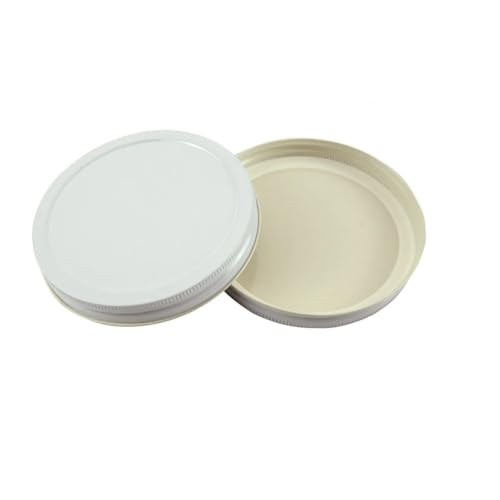 North Mountain Supply 110mm White Metal Lids – Fits Wide Mouth Glass Jars – Pack of 4 – Plastisol Lined, Leak-Proof Seal – Made in USA