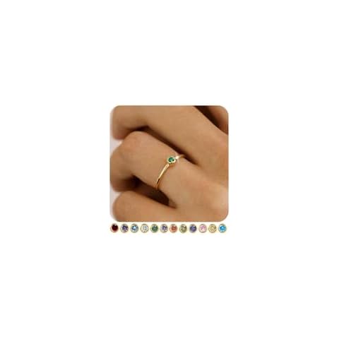 TOSGMY Birthstone Rings for Women Non Tarnish 14K Gold Plated Sterling Silver Stackable Birthday Gifts for Mom Dainty Emerald Green Blue CZ Gemstone Ring for Mothers Daughter Bridesmaid Gifts Jewelry Cover