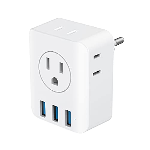 European Travel Plug Adapter, International Plug Adapter with 4 AC Outlets 3 USB Ports, Type C Plug Adapter for US to Most Europe France Germany Italy Spain