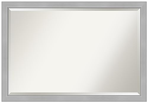 Amanti Art Espejo de baño biselado (26.5 x 38.5 pulgadas), marco estrecho de níquel cepillado Vista - Espejo de pared plateado, grande