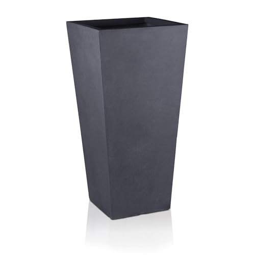 IDEALIST 65cm Tall Planter for Garden | Dark Grey Reinforced Stone Tapered Square Planter | Outdoor Pots with Drainage Holes L32 W32 H65 cm, 46 litres