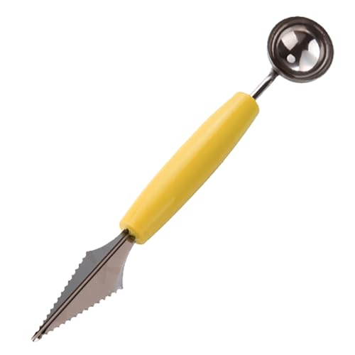 ZJchao Cucchiaio da Scavo Intagliato in Acciaio Inossidabile, Baller di Melone a Doppia Teste Salvati, Coltello Ondulato Giallo, User-friendly per Piatto di Frutta, Decorazioni di