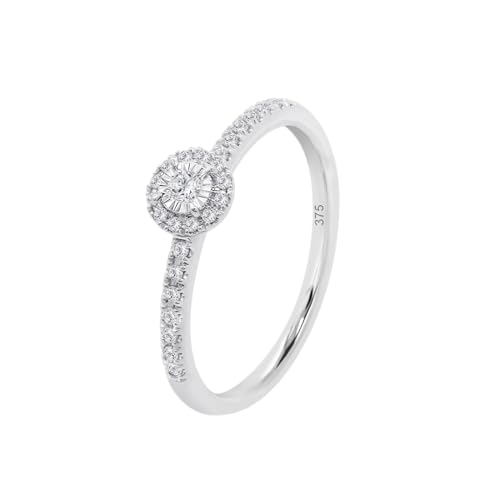 Time RoaD Anillo Mujer Con Diseño Halo Oro Blanco 9K de 375 ml - Diseño Ergonómico y Ajuste Perfecto DIA00020/12 - Ideal para Compromiso - Pedida - Alianza - Promesa - Anillos Mujer