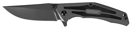 Kershaw Duojet Pocket Knife (8300); 3.25 In. 8Cr13MoV Blade and Steel Handle with Gray Titanium Carbo-Nitride Coating; Carbon Fiber Insert, SpeedSafe Assisted Open; Single-Position Pocketclip; 4.9 oz.