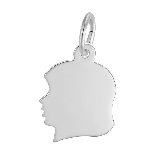 FindingKing Sterling Silver Girls Head Charm - 13mm x 12mm