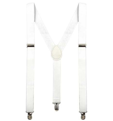 MDSTYLE Suspenders for Men Women Boys - Adjustable Y-Back (White)