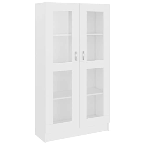vidaXL Armoire à Vitrine Bibliothèque Armoire à Livres Meuble de Rangement Salon Bureau Maison Intérieur Blanc 82,5x30,5x150 cm Aggloméré
