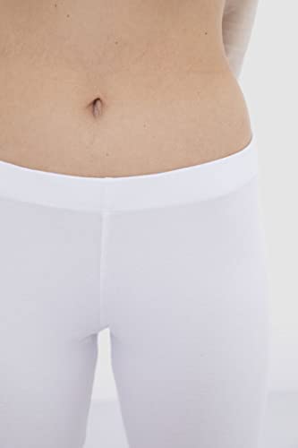 Carina Cotton Basic Elastic Waist Crop Leggings for Women - White-M