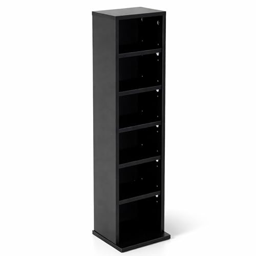 Oypla 6 Tier Black Wooden CD DVD Game Book Shelf Storage Tower Rack - Fits 102 CDs