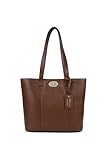 Ashwood Real Leather Tote Bag for Women – Gold Hardware with Floral Jacquard Lining - Elegant Everyday Shoulder Handbag: 63754 (2 Tone Tan)