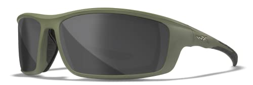 Wiley X WX Grid Captivate Polarized Sunglasses, Safety Glasses for Men and Women, UV Eye Protection for Shooting, Fishing, Biking, and Extreme Sports, Matte Utility Green Frames, Grey Tinted Lenses