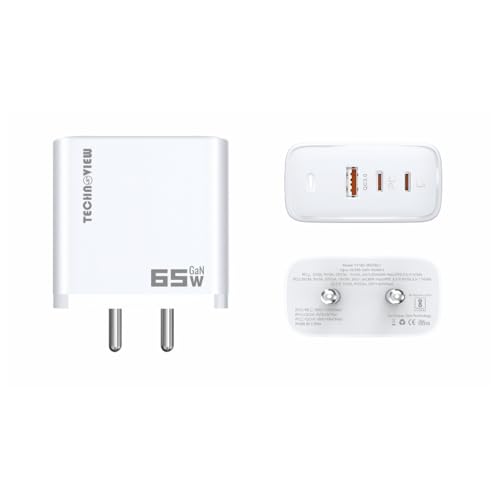Image of TECHNOVIEW 65W Triple Port GaN Charger | PD 3.0, QC3.0, QC4.0 /PPS Fast Charging Ports | Compact Adapter | Compatible with All Flagship Apple /Android Phones and laptops (White)