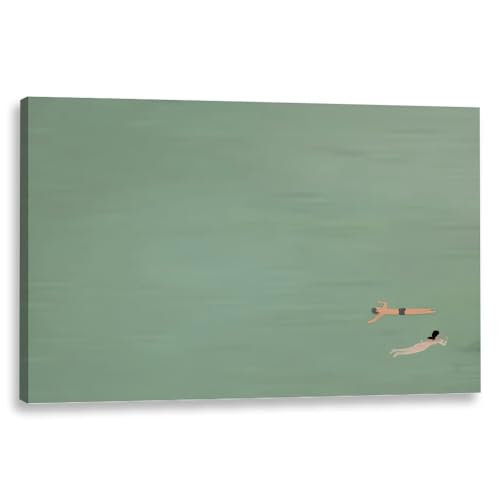 Summer Posters Couple Floating in Pool Horizontal Pale Green Swimming