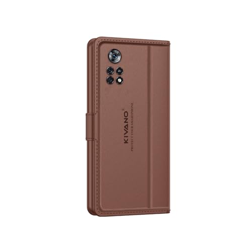 Image of KIVANO LUXE Compatible for Poco X4 Pro 5G Luxury Handmade Leather Magnetic Flip Folio Case | Card Holder & Kickstand | Slim Protective Cover | Unisex - Dark Brown