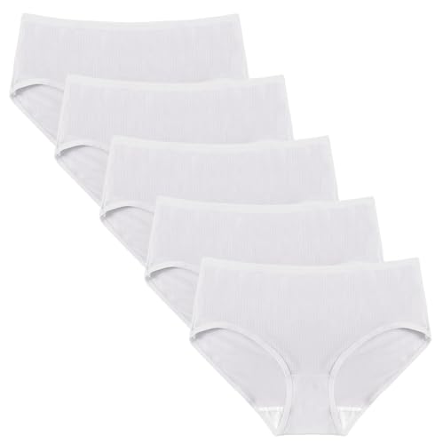 SEAUR Mesh Briefs for Teen Girls Breathable Mid Waist Underwear Soft Solid Knickers 5 Pack 8-14 Years