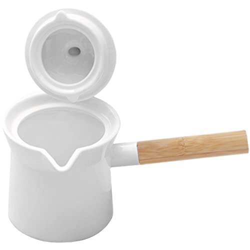 ASumPio Milk Pan Sauce Pan Ceramic Milk Pot Saucepan with Wooden Handle Butter Warmer Mini Cooking Pot for Milk Tea Coffee Food,