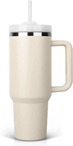 40 Oz Tumbler With Handle And Straw Lid Insulated Reusable Stainless Steel Water Bottle Travel Mug Iced Coffee Cup Travel Mug For Hot And Cold Beverages 40 Oz Tumbler With Handle (Color : Beige) #TOP16