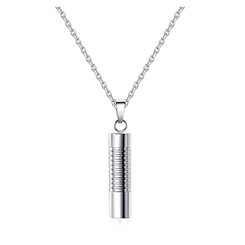 PiercingJ Collier Pendentif Gravure Personnalisée Tube Bouteille Colonne Famille des Cendres Incinération Funéraire Mémorial Urne Cremation Souvenir Recipient Contenant Cover