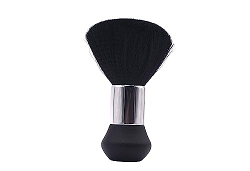 Espanador Pincel Umi Bolinha Cromado Para Cabeleireiro e Barbearia Barbeiro com Cerdas Macias Preta