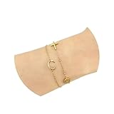 Fun-Plus 2-Piece Gold Bracelet Stack for Women Non Tarnish, Initial C & Cross Jewelry Gift for Teen Girls Best Friend Daughter Sister, with Lavender Sachet Card & Velvet Pouch for Birthday Christmas