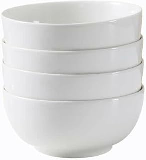 Vencier Set of 4 Porcelain 600ml Bowls | Cereal , Pasta , Noodles , Ice Cream | White Serving Bowls | Microwave Safe & Dishwasher Safe