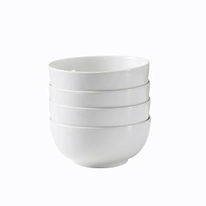 Vencier Set of 4 Porcelain 600ml Bowls | Cereal, Pasta, Noodles, Ice Cream | White Serving Bowls | Microwave Safe & Dishwasher Safe