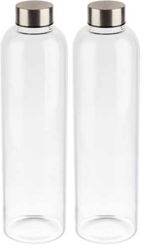 APS 66909 - Botella de cristal (7,5 x 7,5 cm, altura 28,5 cm, diámetro de 7,5 cm, 1 L), transparente (Paquete de 2)