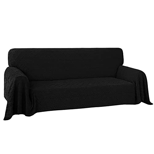 Easy-Going 80X133 Inches Sofa Cover, Jacquard Velvet Oversized Couch Slipcover For 3 Cushion Couch, L Shape Sectional Covers For Dogs, Washable Sofa Blanket, Furniture Protector For Pets, Black #TOP8