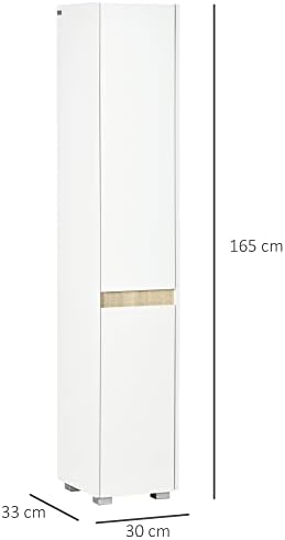 kleankin Tall Bathroom Cabinet with Adjustable Shelves, 5-Tier Modern Freestanding Tallboy with Storage Cabinets, White