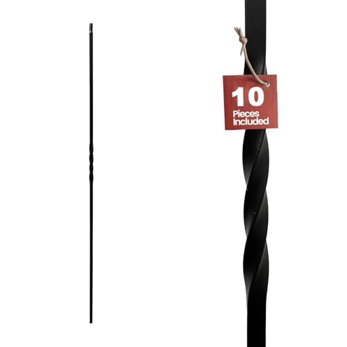 Iron Stair Balusters 1/2 Inch (12.7 mm) Square x 44 Inch (1117.6 mm) Long | Single Twist Hollow Metal Stair Spindles | Satin Black Powder Coated | Pack of 10