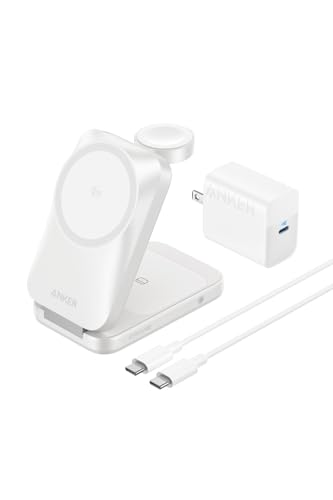 Anker Prime Wireless Charging Station (3-in-1, MagGo, AirCool, Foldable) �z���C�g Qi2 25W�Ή� �}�O�l�b�g�� 3-in-1 ���C�����X�[�d�X�e�[�V����/���C�����X�o��/Appl