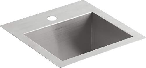 Kohler Vault 15" Single Bowl 18-Gauge Stainless Steel Entertainment Bar Secondary Sink With Single Faucet Hole K-3840-1-Na Drop-In Or Undermount Installation #TOP4
