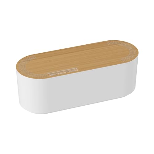 D-Line Boîte Range Câbles – Cache Multiprises et Fils, Gestion des Câbles de Bureau et TV- 325mm x 125mm x 115mm - Petite, Blanc avec Couvercle Effet Bois